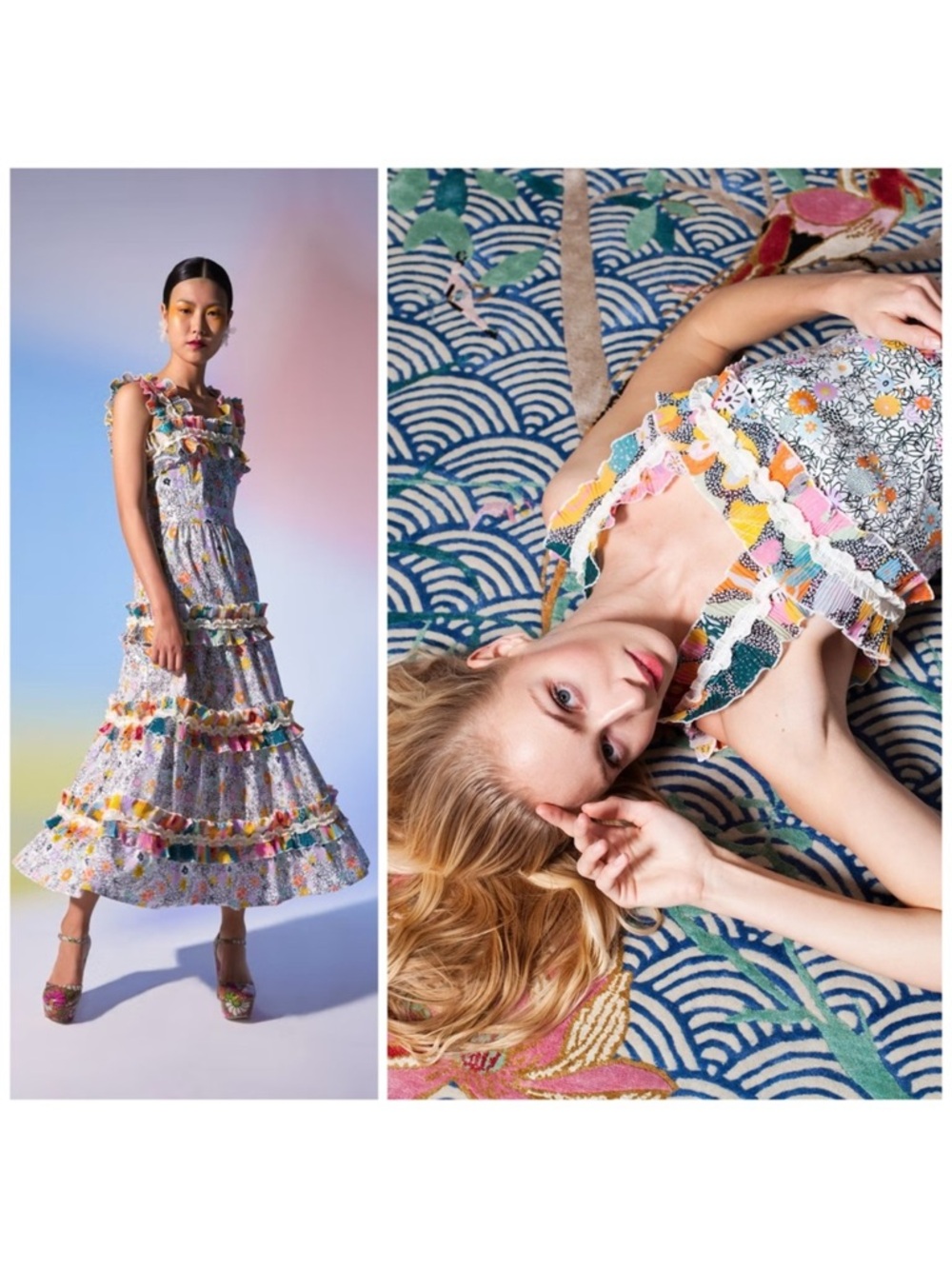 CeliaB Multicolor Floral Ruffle Tiered Midi Dress Boho Cottagecore Summer XS